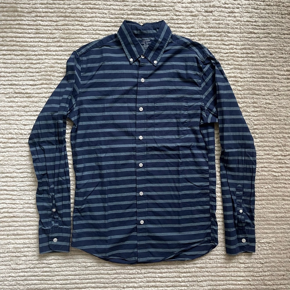 J. Crew Men's Light Weight Striped Blue Shirt